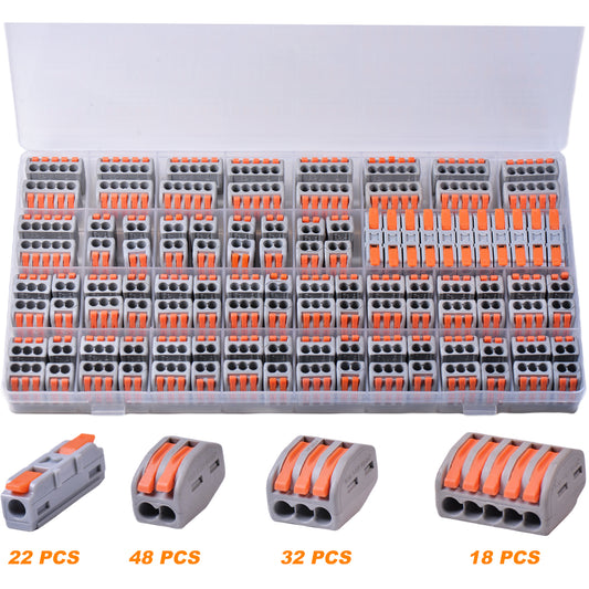 Lever Wire Connectors, Quick Wire Splice Connectors Push-in, 2/3/5 Conductor Combination Kit with 1 in 1 Out Inline Terminals, 28-12 AWG