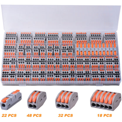 Lever Wire Connectors, Quick Wire Splice Connectors Push-in, 2/3/5 Conductor Combination Kit with Inline Terminals, 28-12 AWG