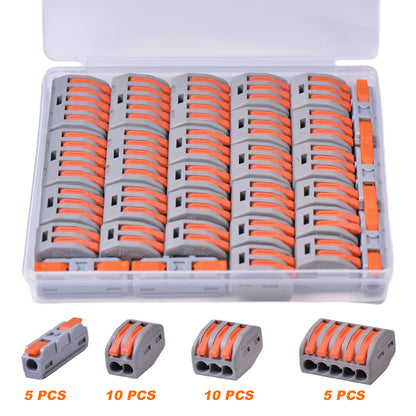 Lever Wire Connectors, Quick Wire Splice Connectors Push-in, 2/3/5 Conductor Combination Kit with 1 in 1 Out Inline Terminals, 28-12 AWG