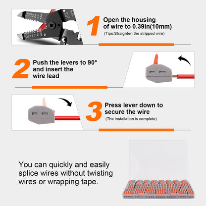 Lever Wire Connectors, Quick Wire Splice Connectors Push-in, 2/3/5 Conductor Combination Kit with 1 in 1 Out Inline Terminals, 28-12 AWG
