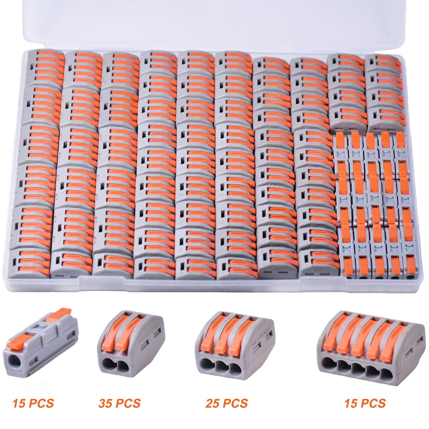 Lever Wire Connectors, Quick Wire Splice Connectors Push-in, 2/3/5 Conductor Combination Kit with 1 in 1 Out Inline Terminals, 28-12 AWG