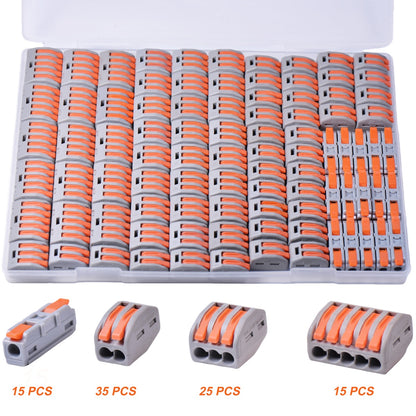 Lever Wire Connectors, Quick Wire Splice Connectors Push-in, 2/3/5 Conductor Combination Kit with Inline Terminals, 28-12 AWG