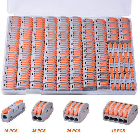 Lever Wire Connectors, Quick Wire Splice Connectors Push-in, 2/3/5 Conductor Combination Kit with Inline Terminals, 28-12 AWG