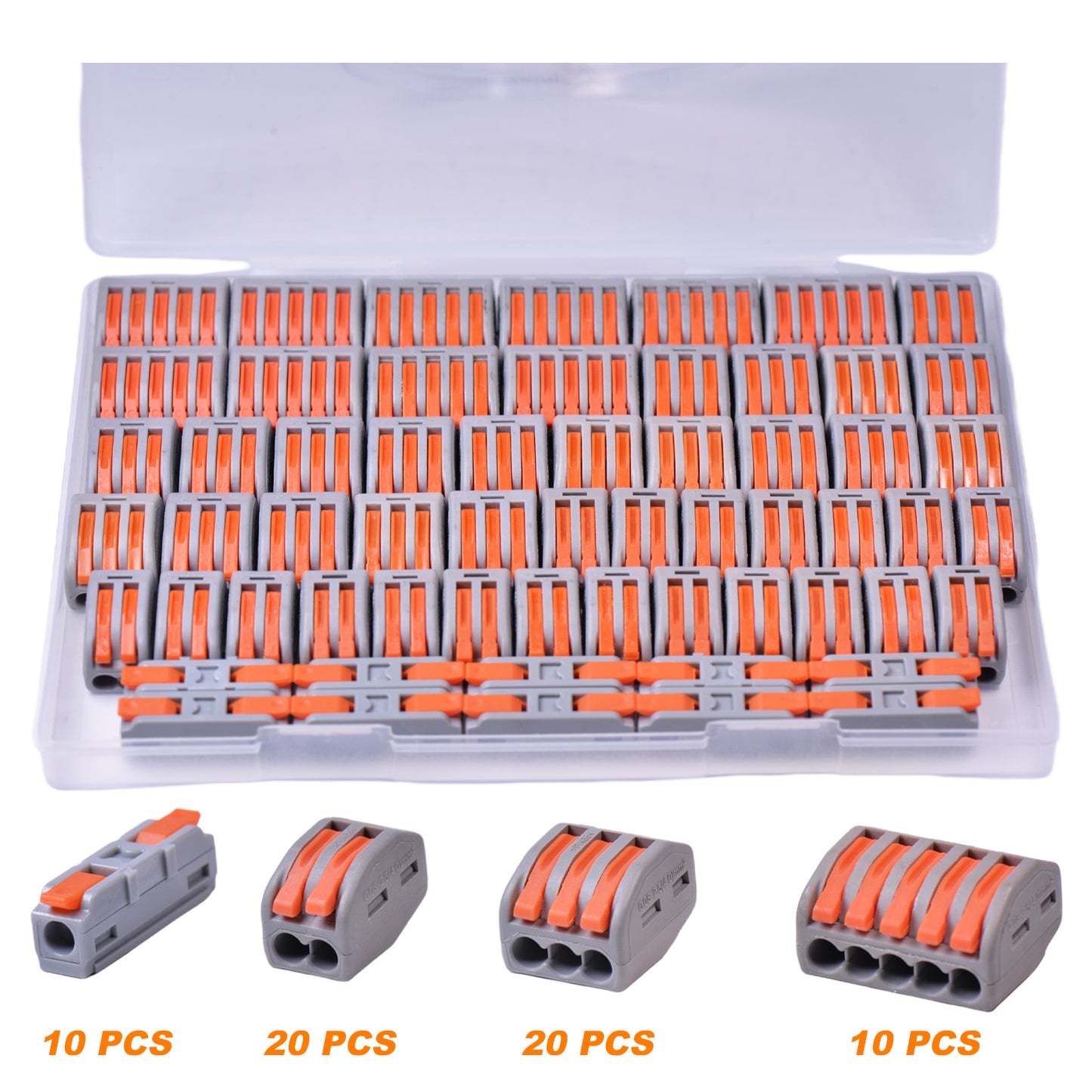 Lever Wire Connectors, Quick Wire Splice Connectors Push-in, 2/3/5 Conductor Combination Kit with 1 in 1 Out Inline Terminals, 28-12 AWG