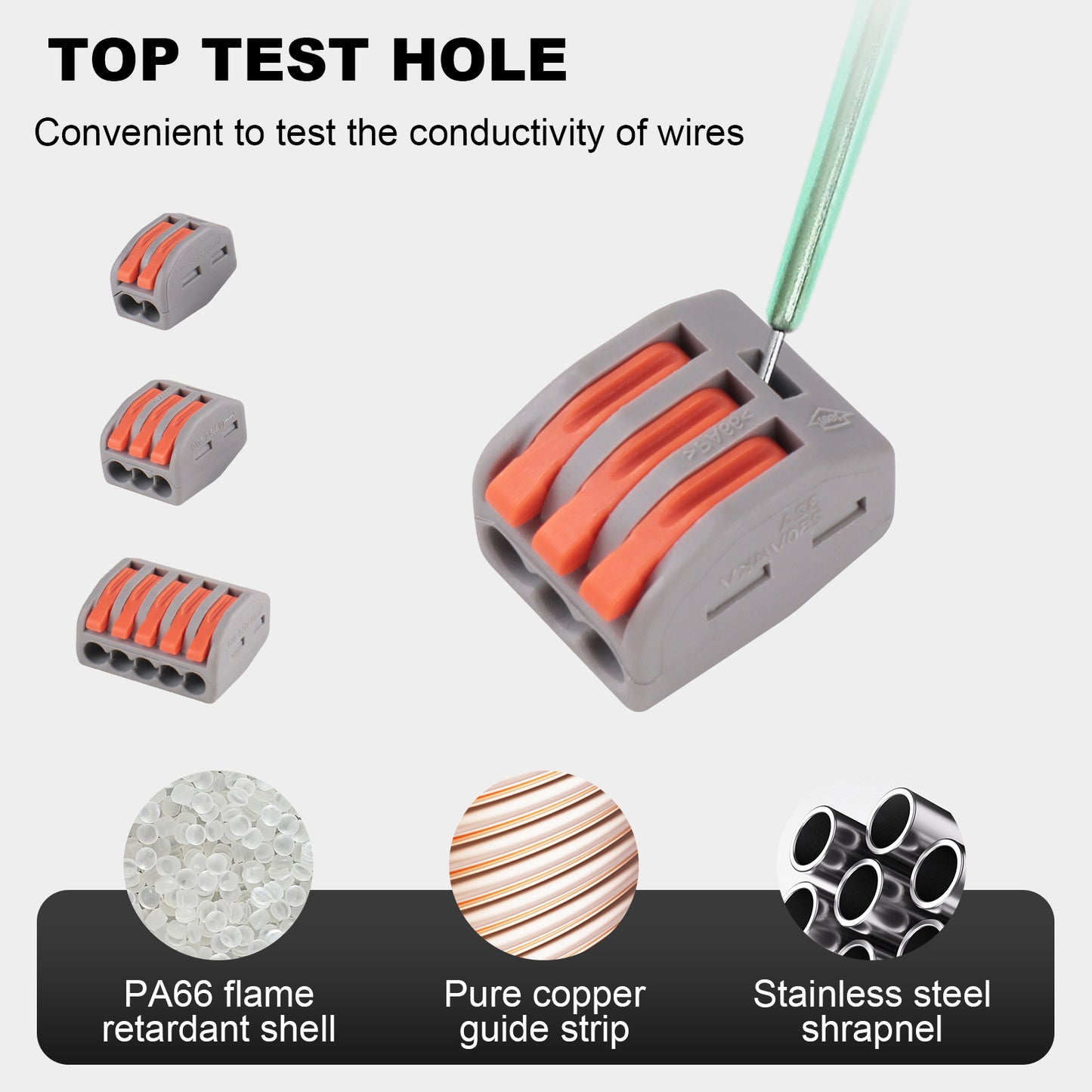 Lever Wire Connectors, Quick Wire Splice Connectors Push-in, 2/3/5 Conductor Combination Kit with 1 in 1 Out Inline Terminals, 28-12 AWG