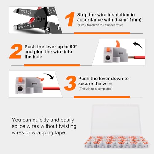 30PCS Lever Wire Connectors, 3 Way Quick Wire Splitter Push-in Electrical Connectors Kit with 3 and 4 Port for 24-12 AWG