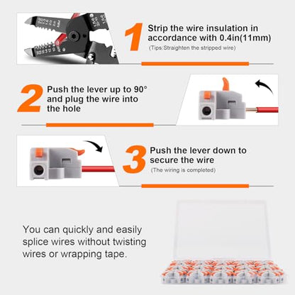 30PCS Lever Wire Connectors, 3 Way Quick Wire Splitter Push-in Electrical Connectors Kit with 3 and 4 Port for 24-12 AWG