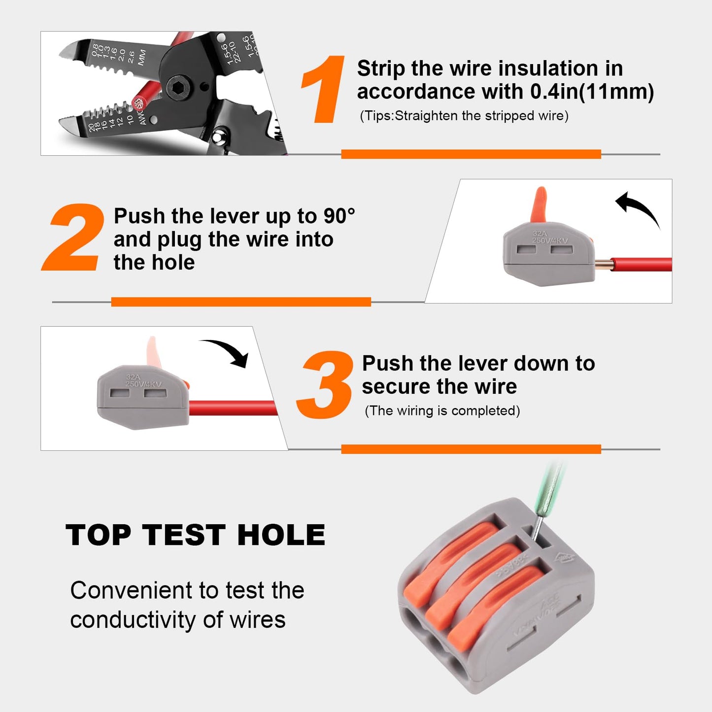 Lever Wire Connectors, Quick Wire Splice Connectors Push-in, 2/3/5 Conductor Combination Kit with 1 in 1 Out Inline Terminals, 28-12 AWG