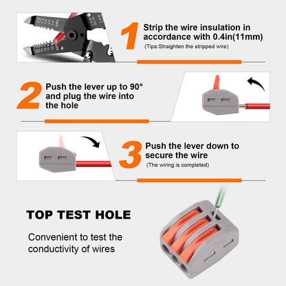 Lever Wire Connectors, Quick Wire Splice Connectors Push-in, 2/3/5 Conductor Combination Kit with 1 in 1 Out Inline Terminals, 28-12 AWG