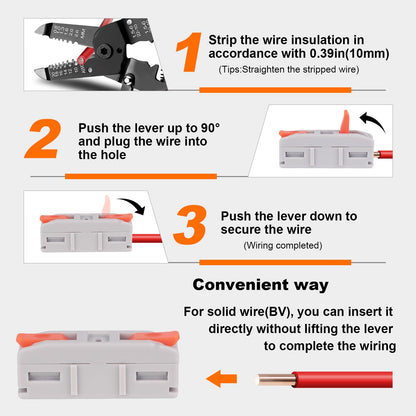 Lever Wire Connectors, Mini Quick Connectors Push-in, 1 in 1 Out Electrical Wire Butt Splice Inline Terminals for Wiring 24-12 AWG