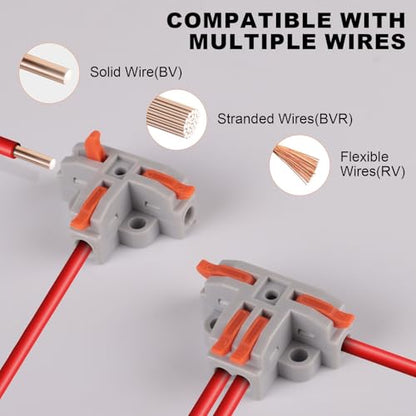 30PCS Lever Wire Connectors, 3 Way Quick Wire Splitter Push-in Electrical Connectors Kit with 3 and 4 Port for 24-12 AWG