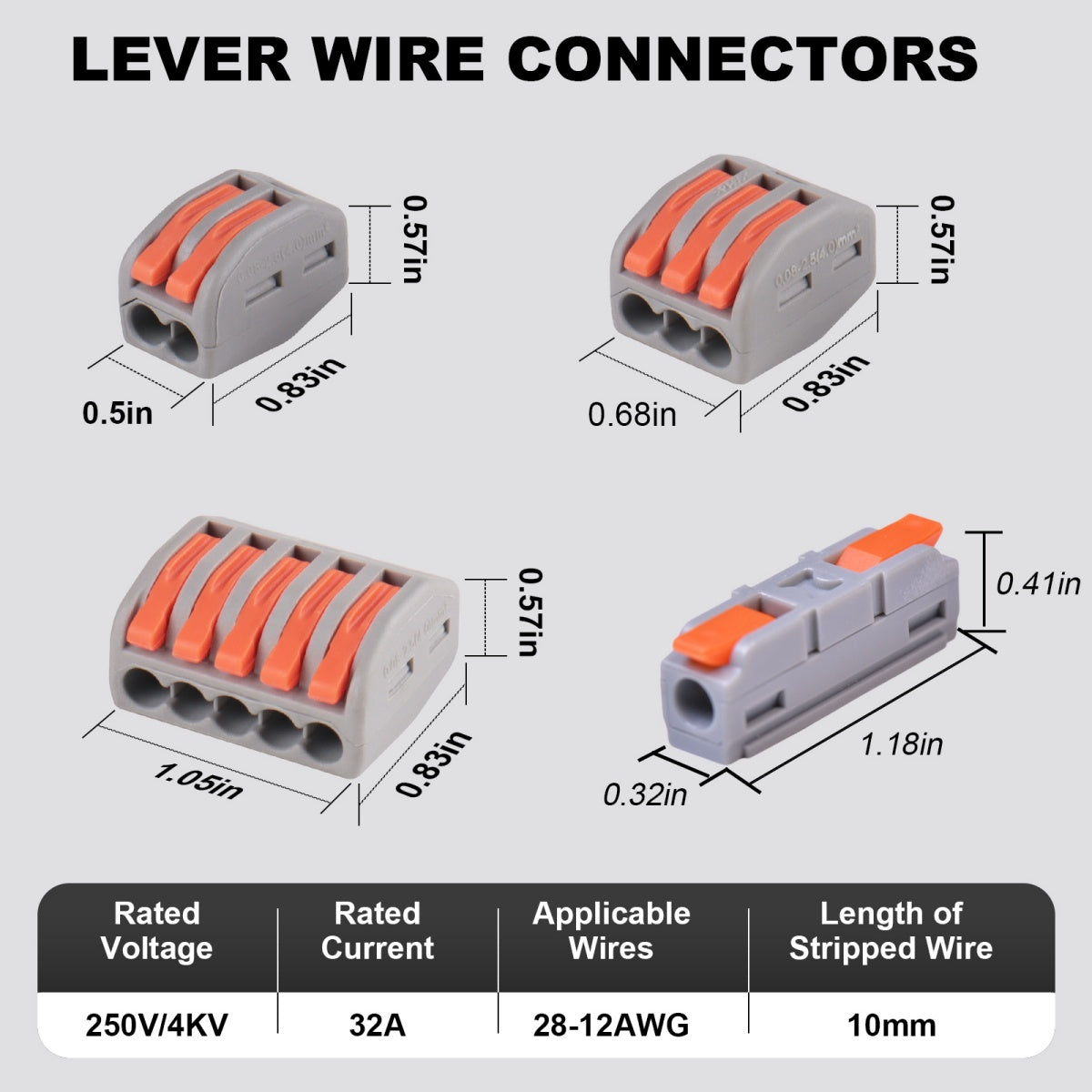Lever Wire Connectors, Quick Wire Splice Connectors Push-in, 2/3/5 Conductor Combination Kit with Inline Terminals, 28-12 AWG